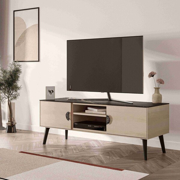 Manhattan Comfort Haley TV Stand 55.10 in White & Black Marble in White and Black Marble TV005-WB - main
